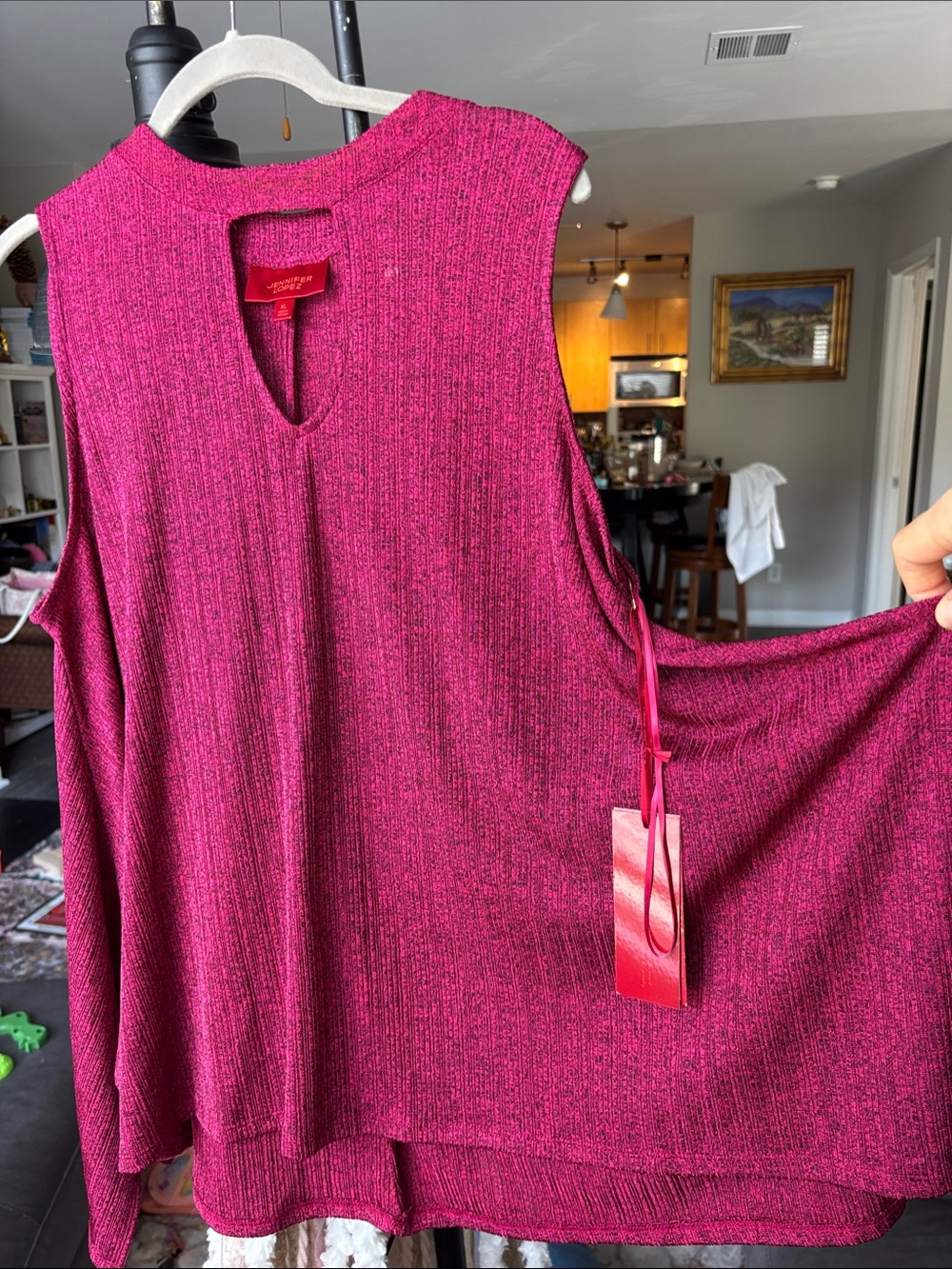 Jennifer Lopez Sleeveless Choker Tank in Deep Magenta